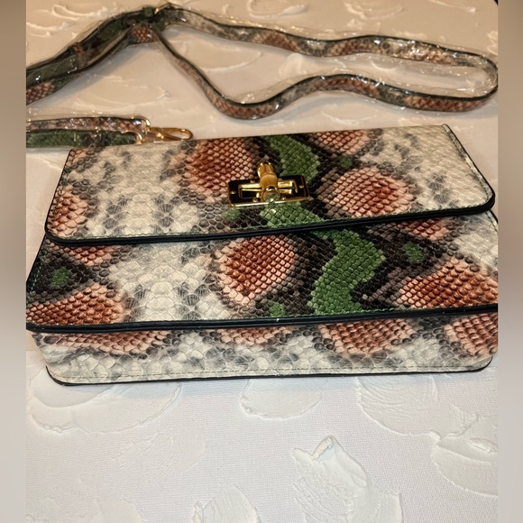 Designer inspired Python Embossed Clutch Convertible Bag, Bamboo Closure, Vegan - Picture 5 of 6